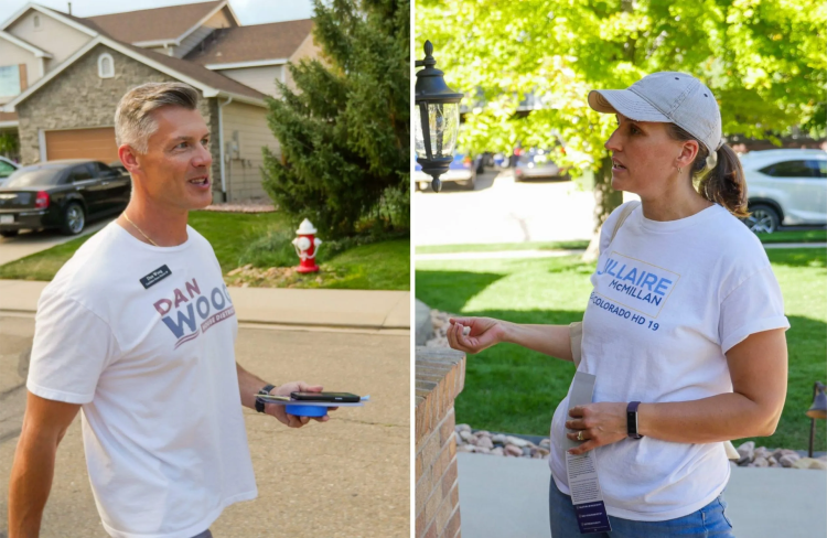 (Left to right) Dan Woog and Jillaire McMilan go door to door in Colorado neighborhoods to talk to voters.