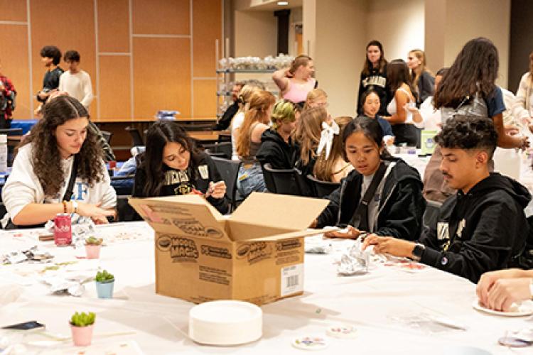 First year students attend an activity night at the Kittredge Block Party