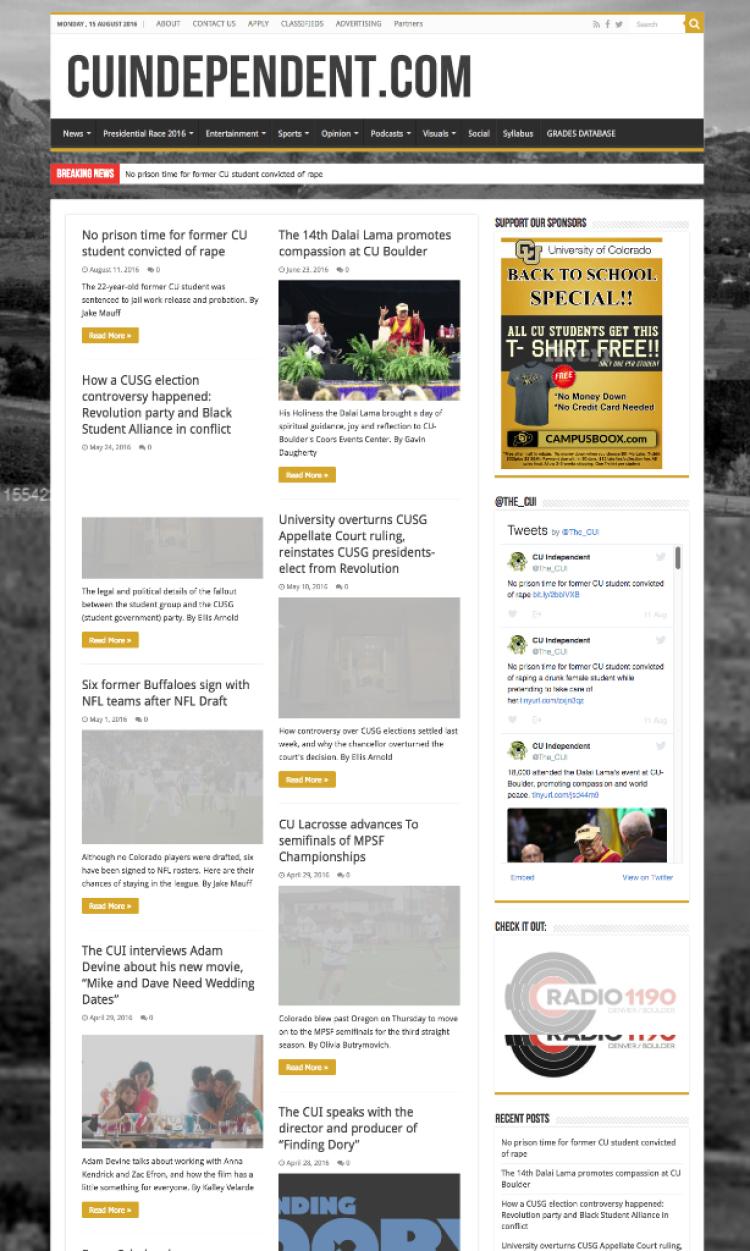 screenshot of the website