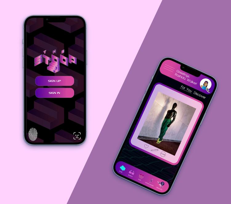Colorful graphics on an iPhone display for the app "The Stoop"