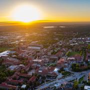 The city of Boulder and CU campus as the sun comes up.