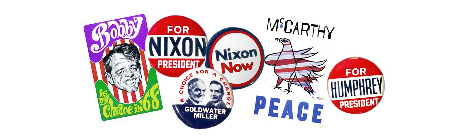 Old political campaign pins and trading cards