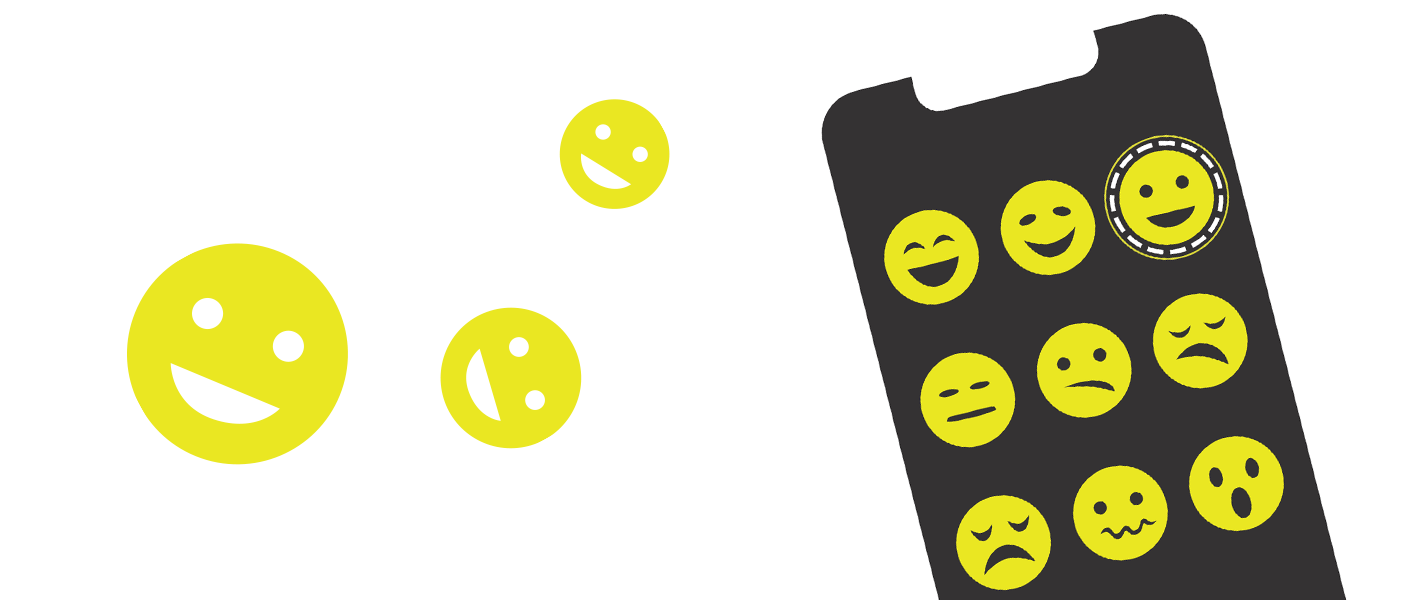 Illustration of a phone with face emojis