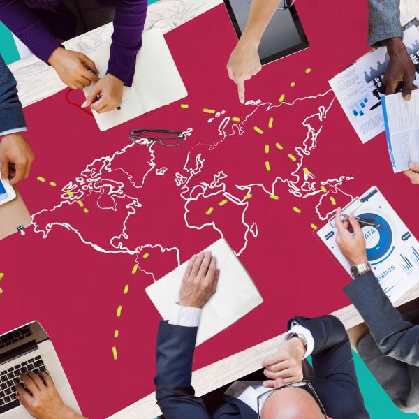 People working around a map.