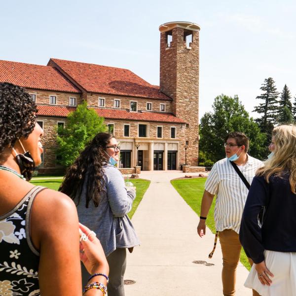 Students walk on campus.
