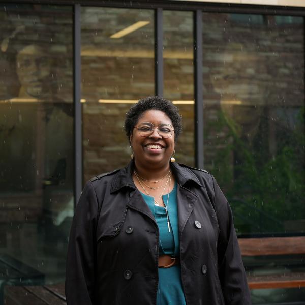 Shamika Klassen outside the CASE building on the CU campus.