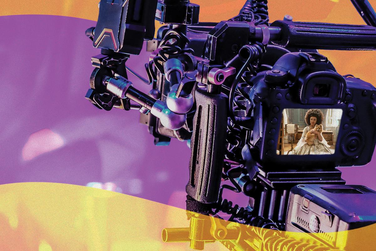 Film camera showing a scene from Bridgerton