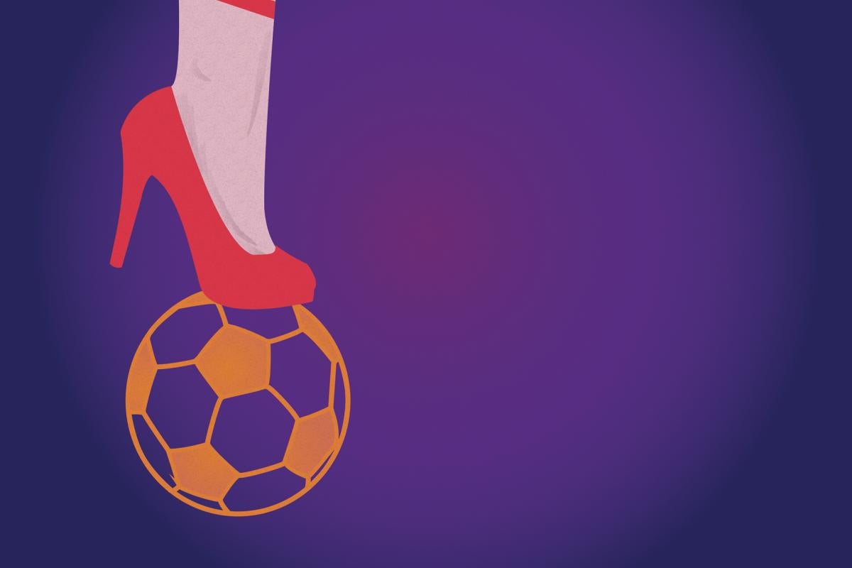 High heel on soccer ball