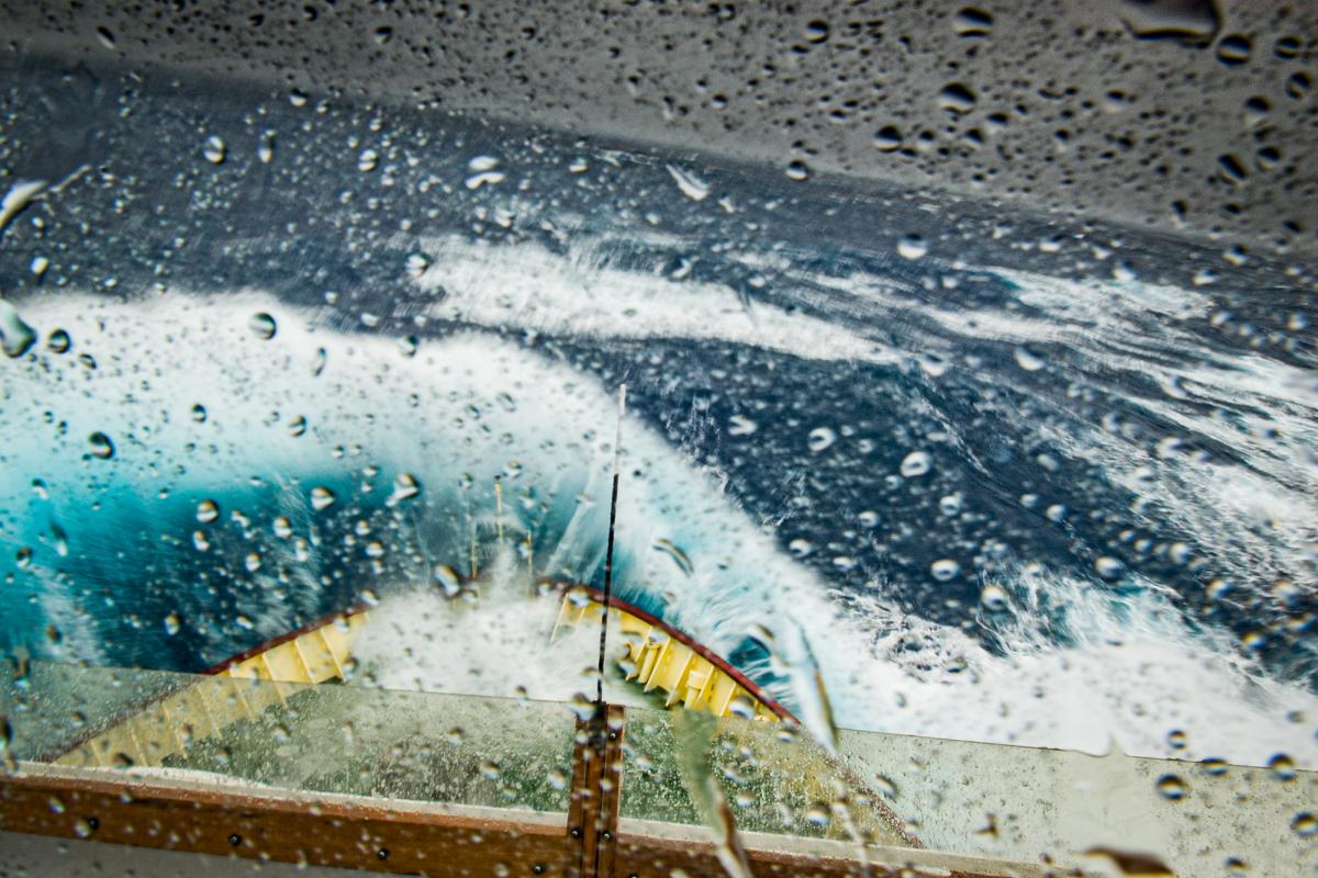 Green water over the bow during a crossing of the notorious Scotia Sea between Tierra del Fuego and South Georgia.