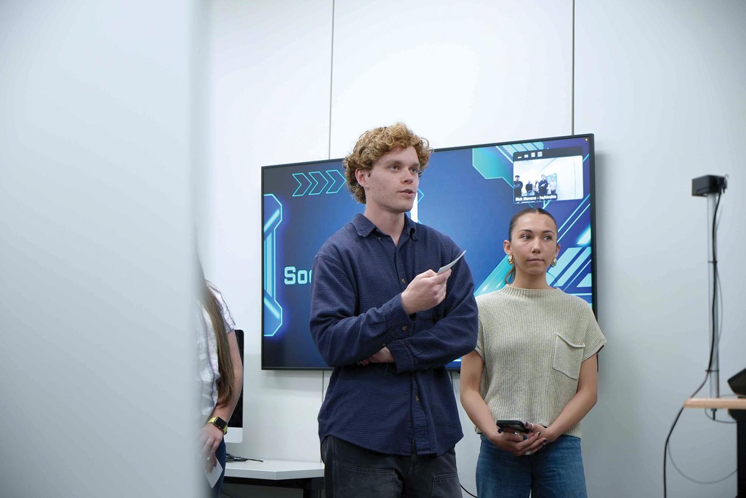 Students pitched concepts to a virtual panel of Hollywood showrunners as part of the Transmedia World Building course this spring. They used generative A.I. platforms to illustrate the dystopian concepts they had created. 