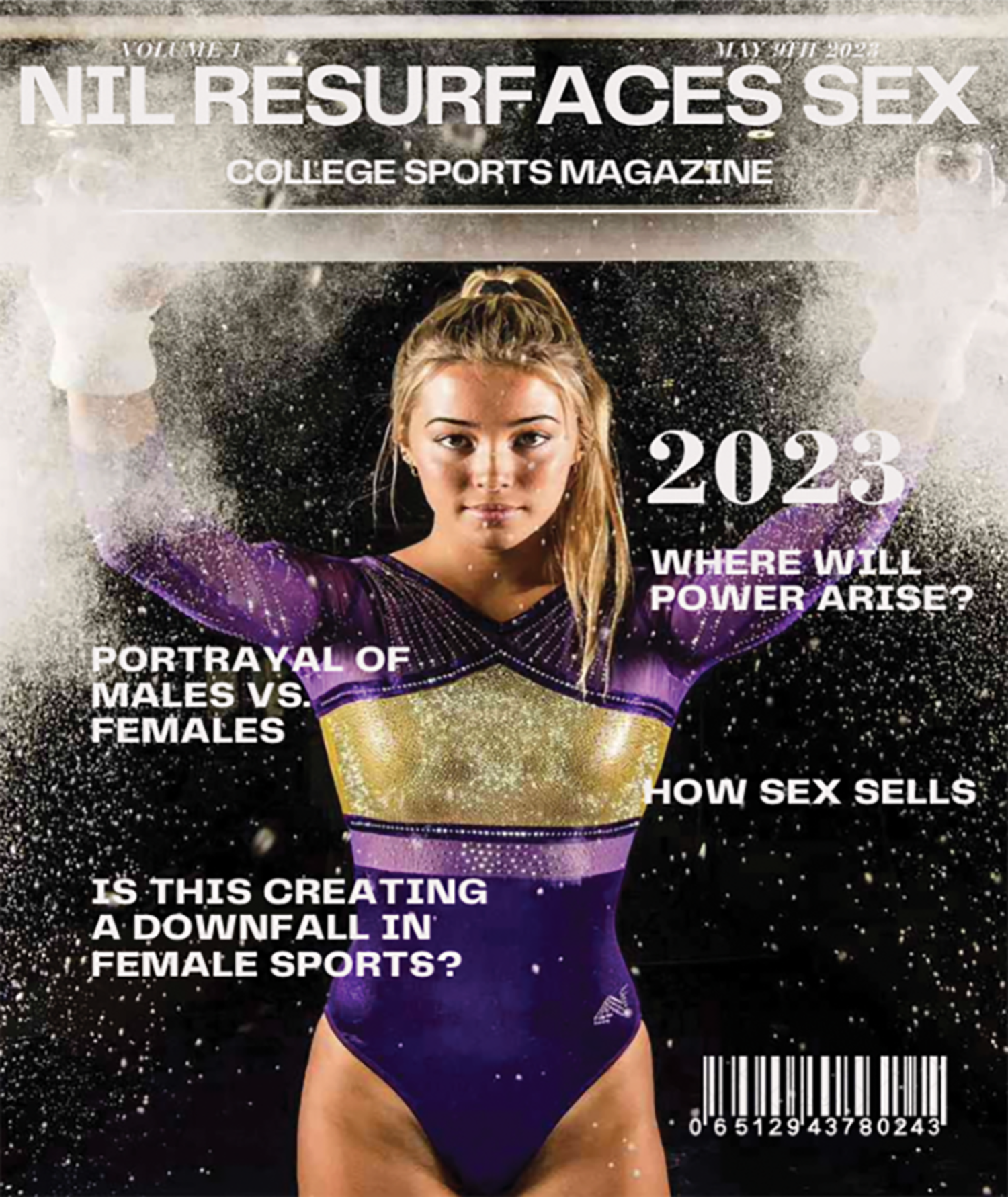 mock magazine front page for a "College Sports Magazine"