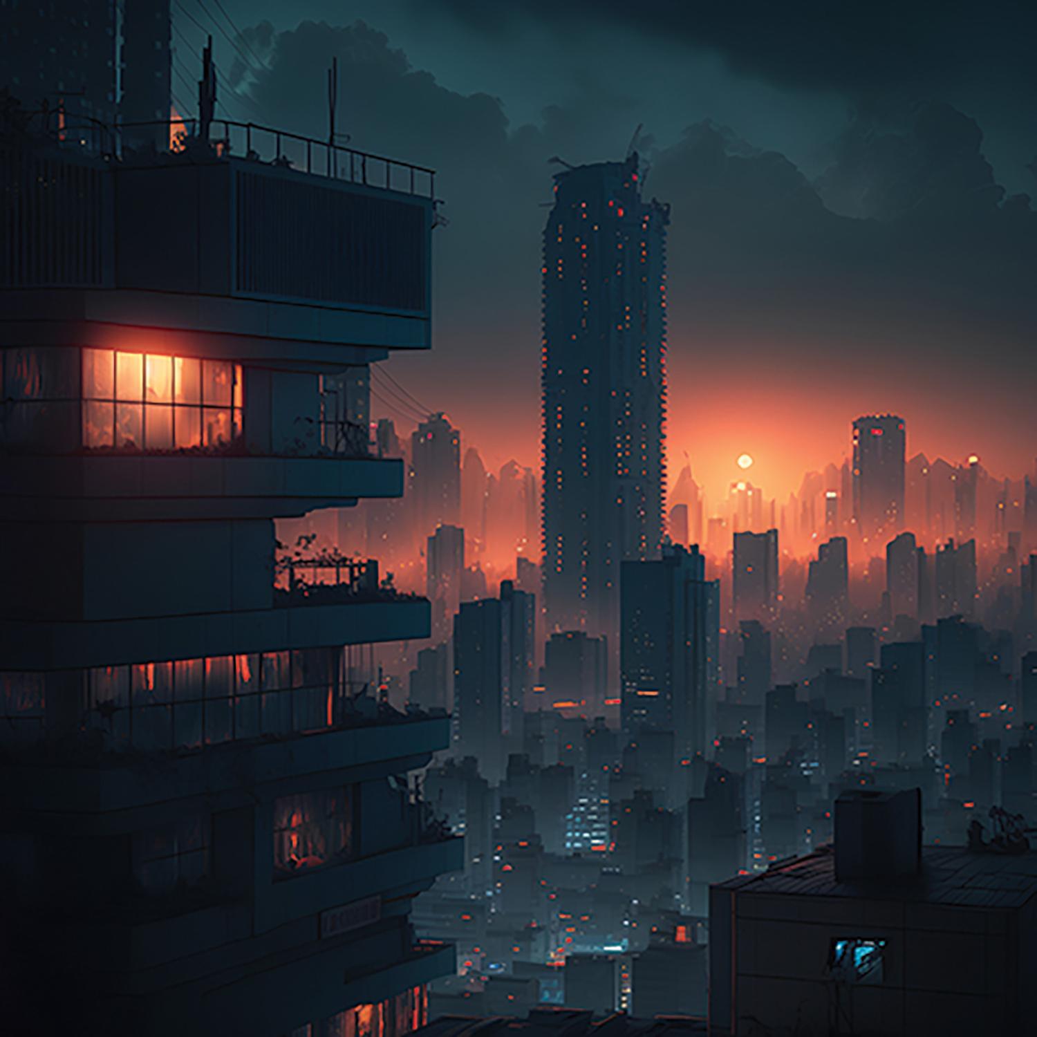 Source image 3: Close-up on a condo tower against a red sky