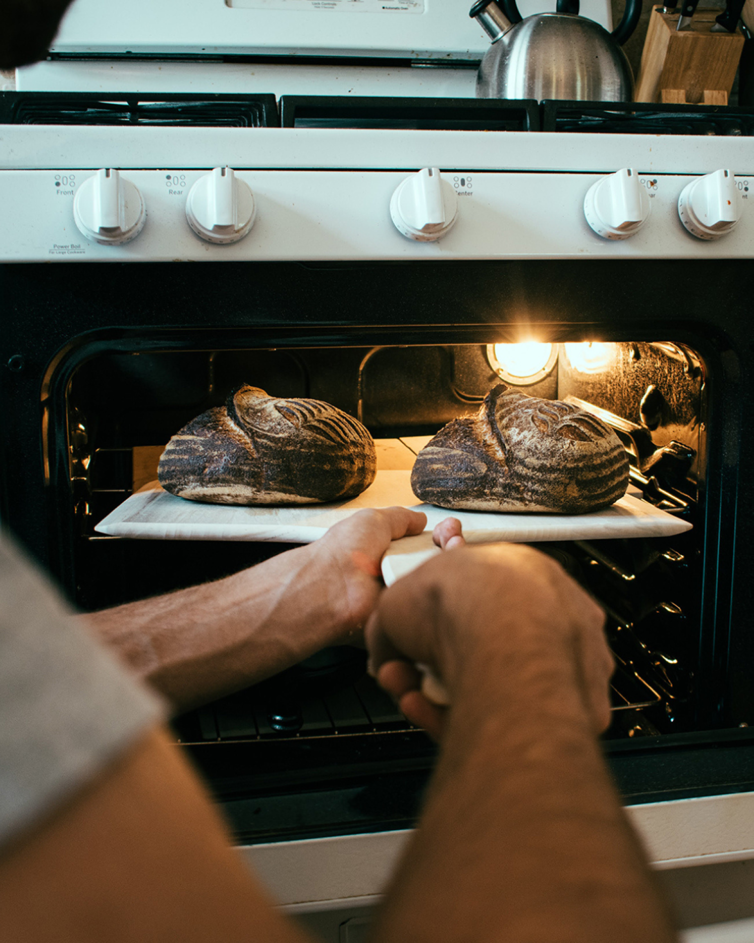 freshly baked bread in the oven