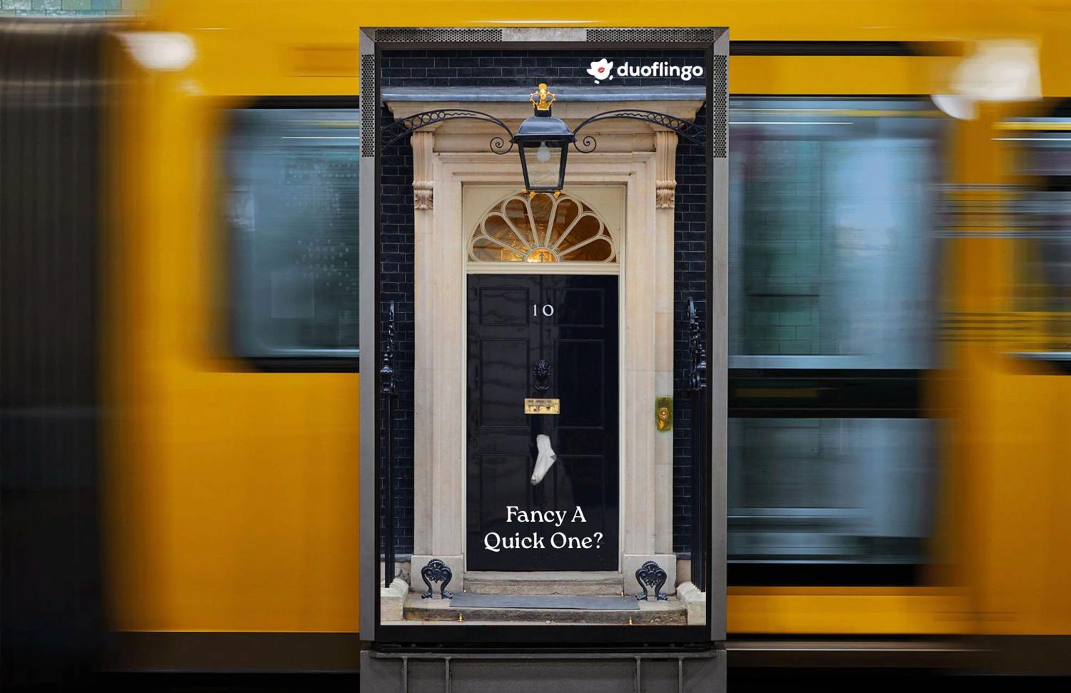 Duoflingo slogan "fancy a quick one?"