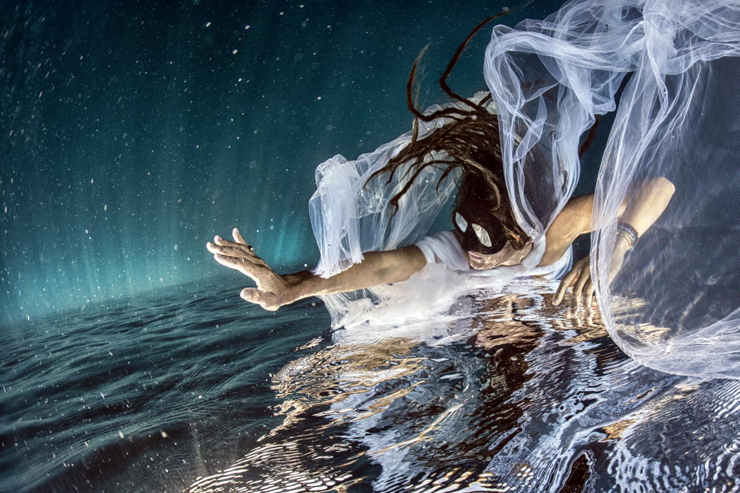 One of the experimental freediver-mermaid images. The challenges of underwater styling presented opportunities