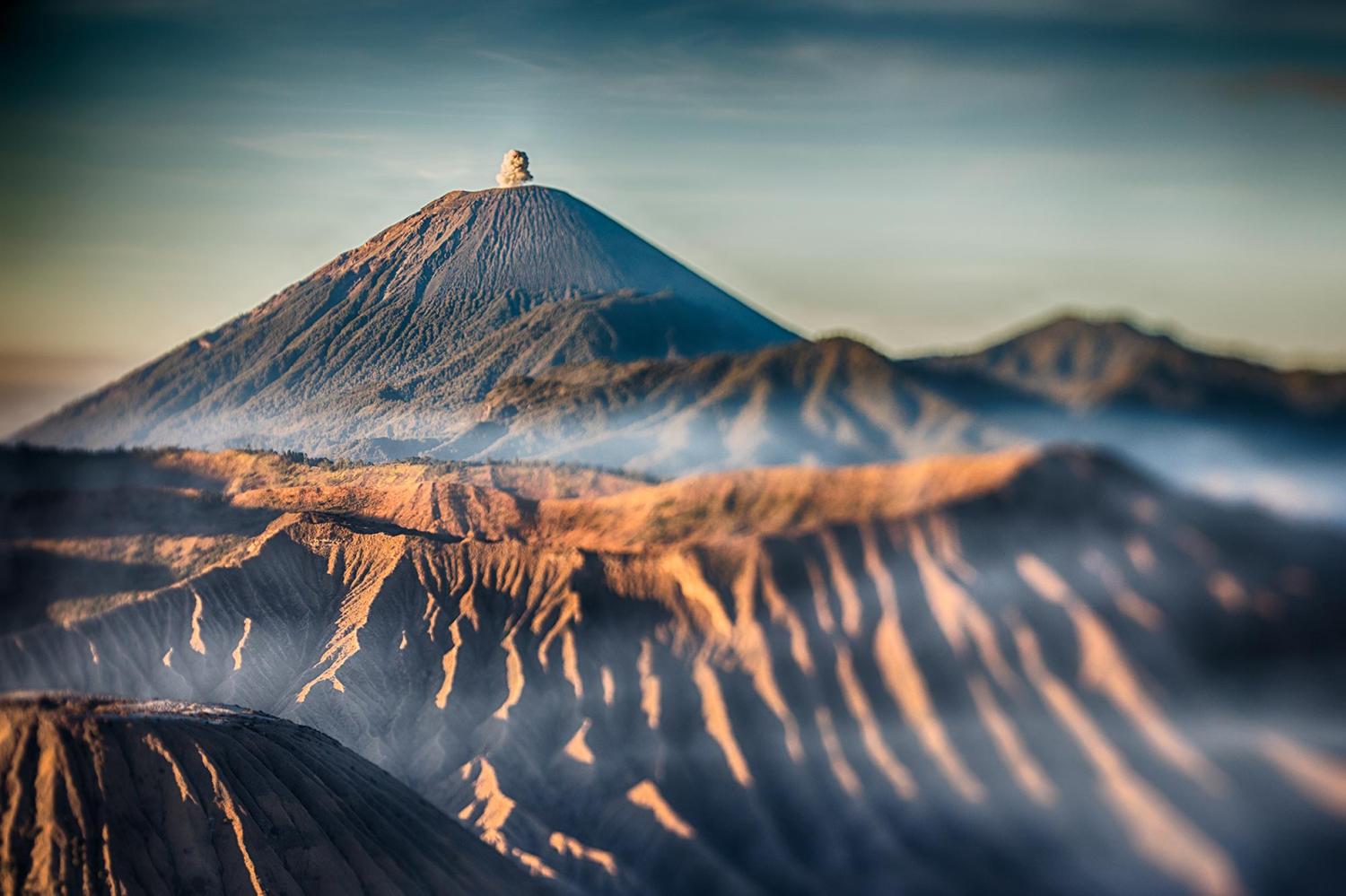 Java’s massive Tengger volcanic complex–a tight grouping of five active volcanoes–one of which has over 50 documented eruptions.