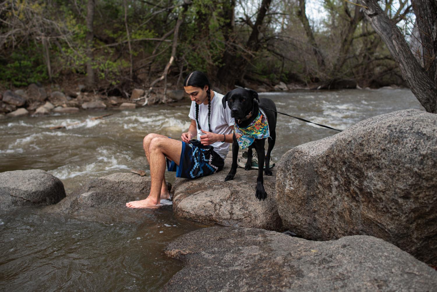 Jill Vallance photo dog and friend at the creek