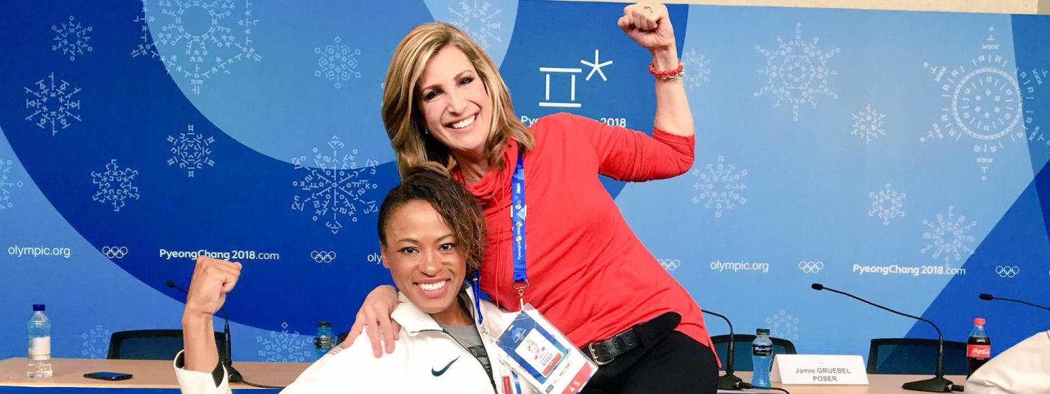 U.S. Olympic silver medalist bobsledder Lauren Gibbs give Preheim a lift at the Winter Games.