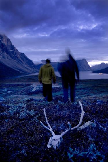 Archaeologists and caribou skull at the site of the vanished Western Colony of the Greenland Norse. They disappeared sometime between 1360 and 1400.