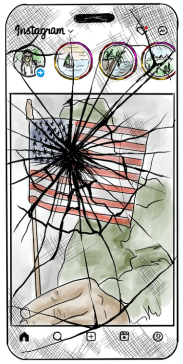 instagram on cracked screen graphic