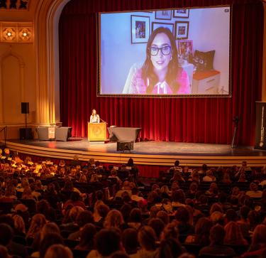 NBC News anchor Savannah Sellers speaks to students.