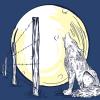 Wolf howling at the moon next to a fence