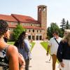 Students walk on campus.