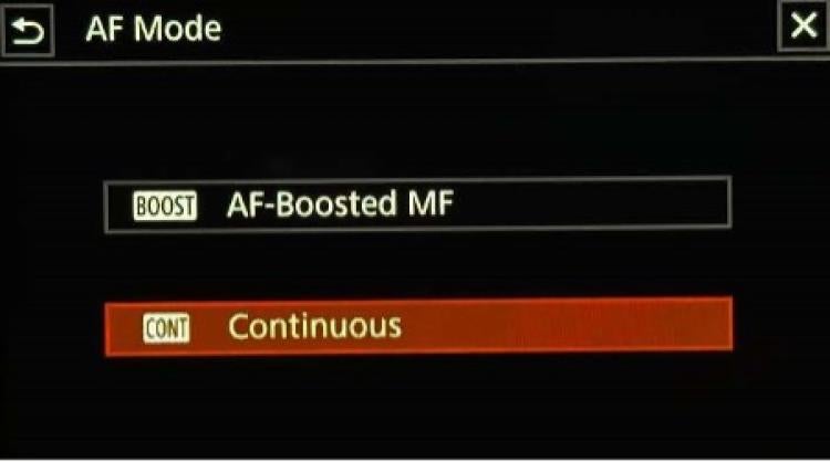 Continuous AF menu setting