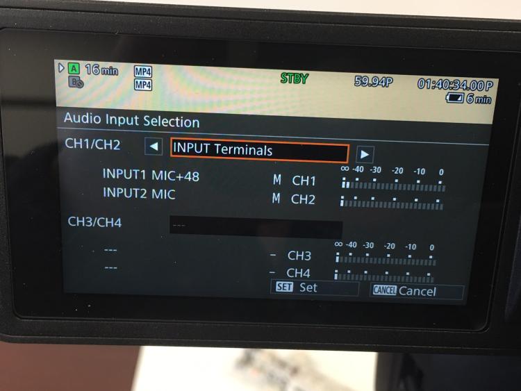Audio input screen