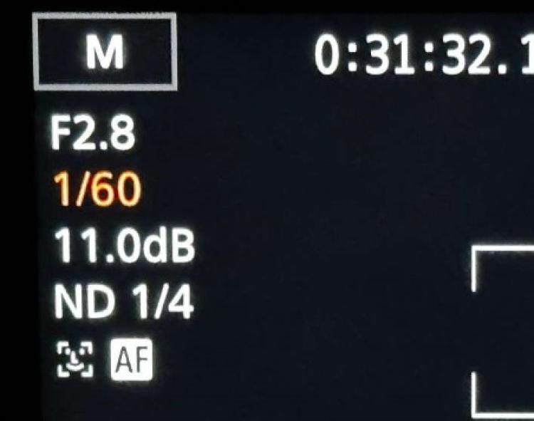 Shutter speed on screen