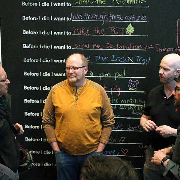 Faculty and staff at the launch party