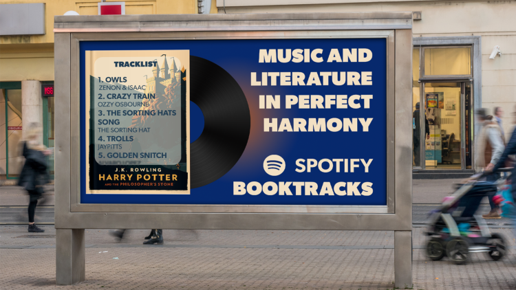 Spotify Booktracks Advertisement reading: "music and literature in perfect harmony"