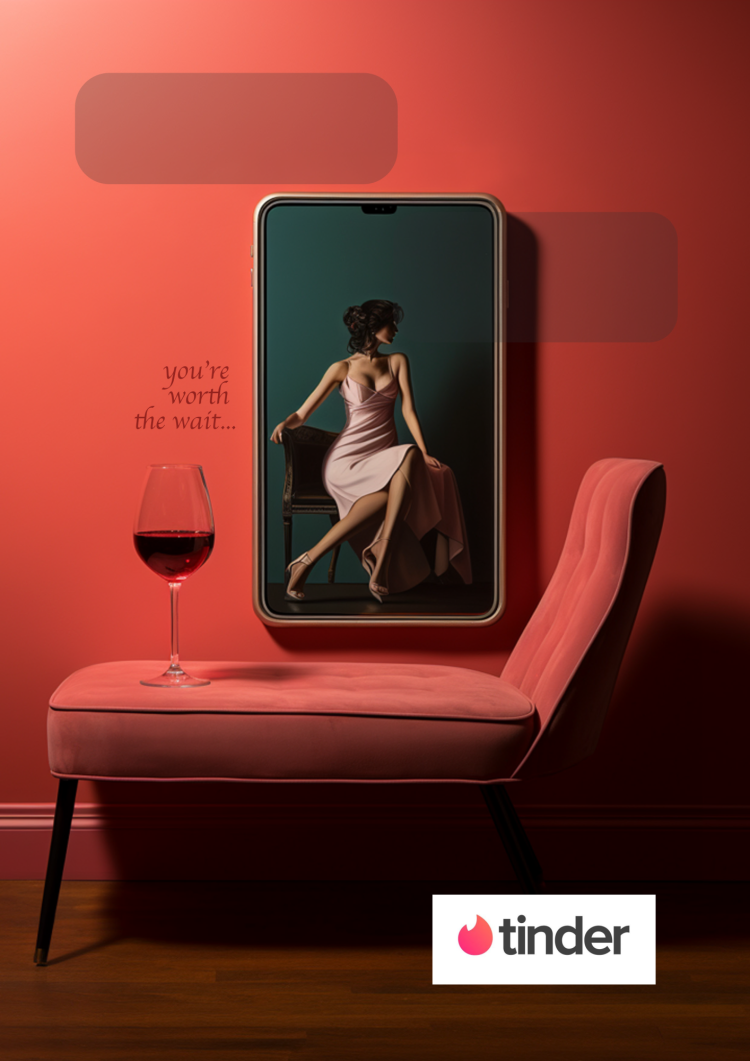 Mock Tinder ad alluding to Ross and Rachel's relationship in "Friends"
