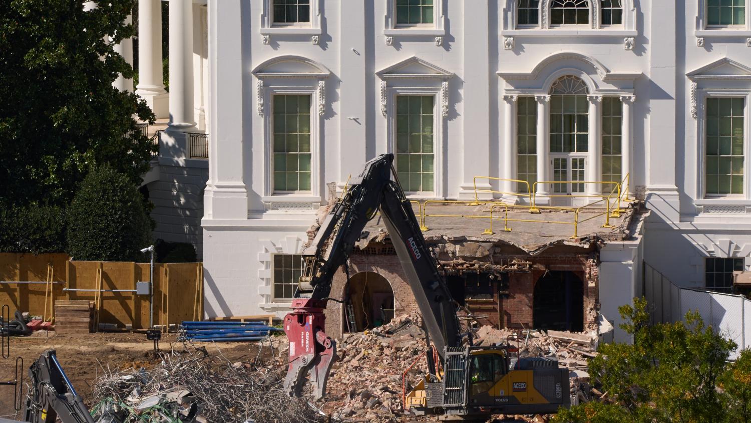 Rubble surrounds the White House following demolition of its East Wing.