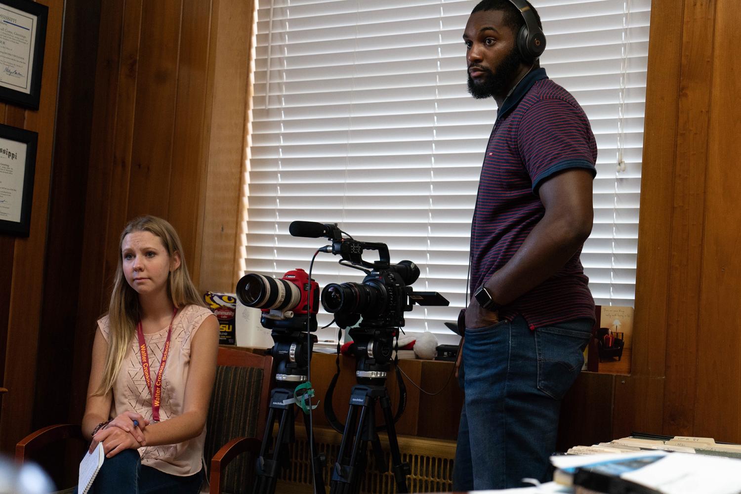 News21 fellows Ashley Hopko and Justin Parham conduct an interview with Alex Monsour, the South Ward alderman of Vicksburg, Mississippi. Photo by News21 fellow Alexis Egeland.