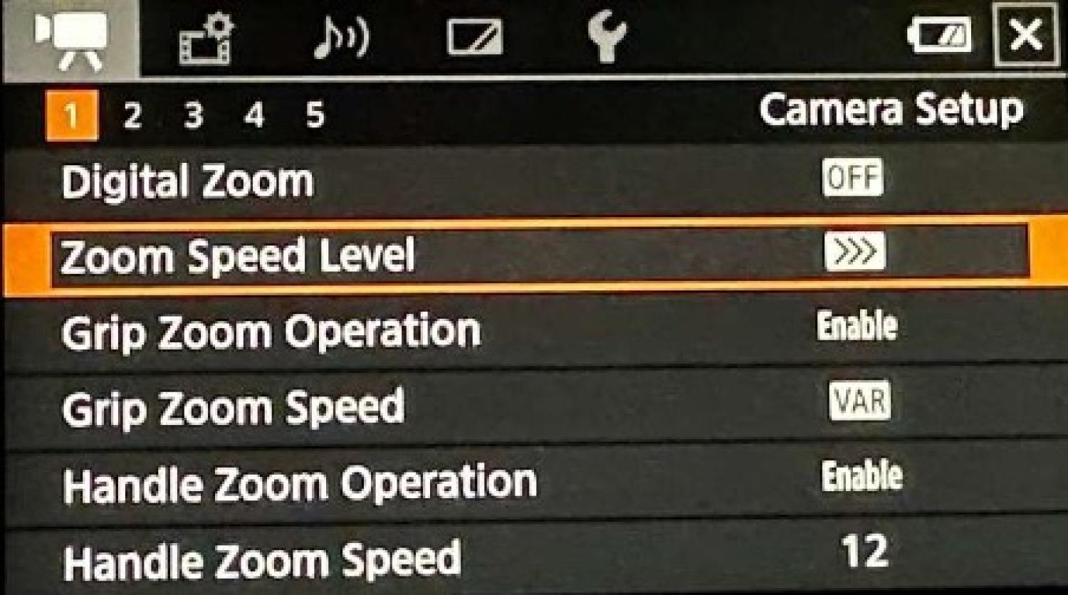 Zoom speed level menu option