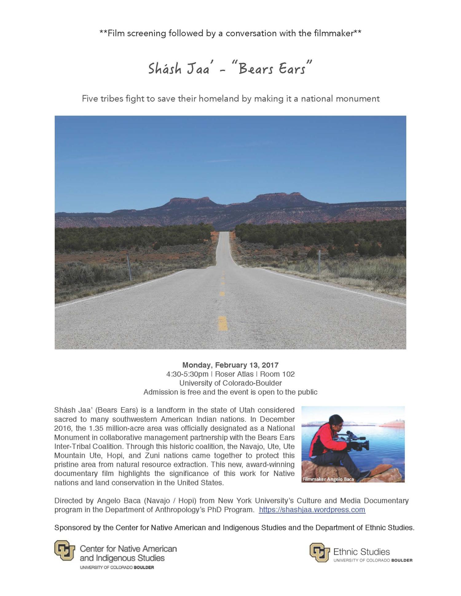 Flyer for Bear Ears Film Screening