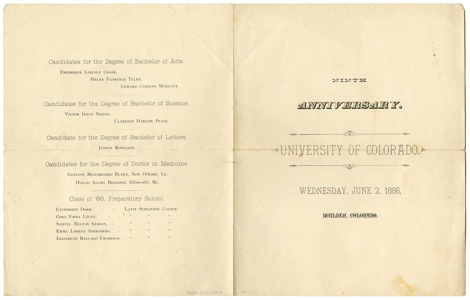 1886 Commencement program cover