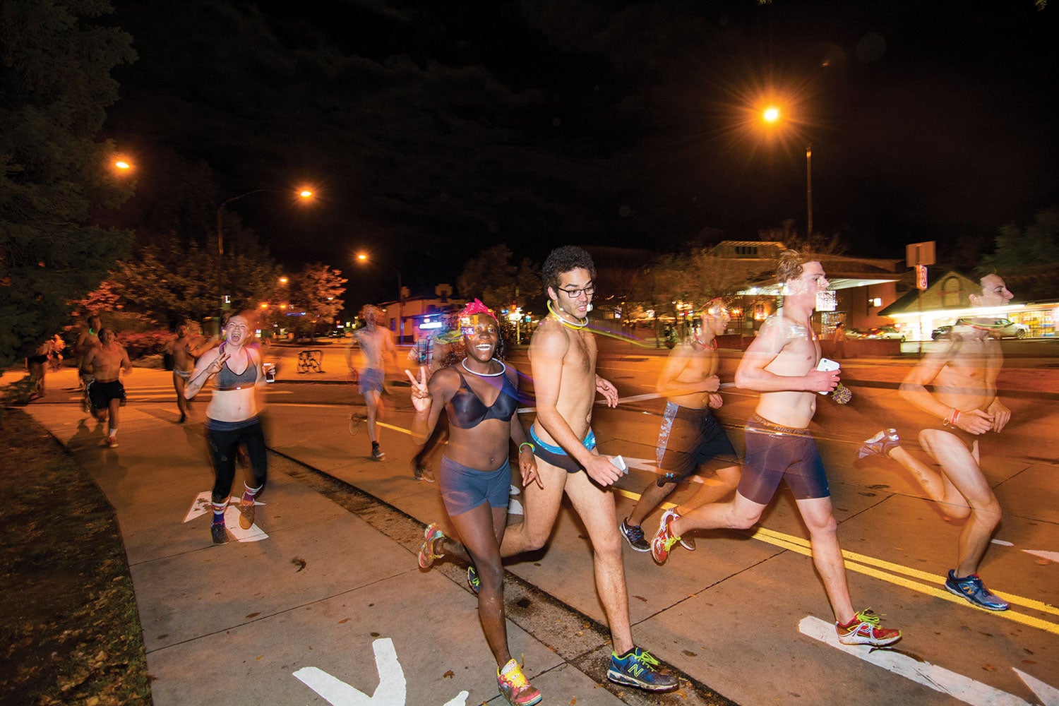 Students running the Nearly Naked Mile