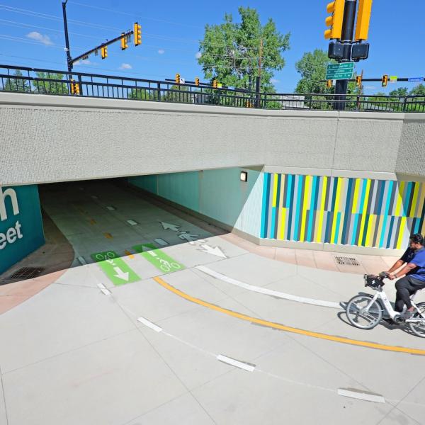 Biking through an underpass
