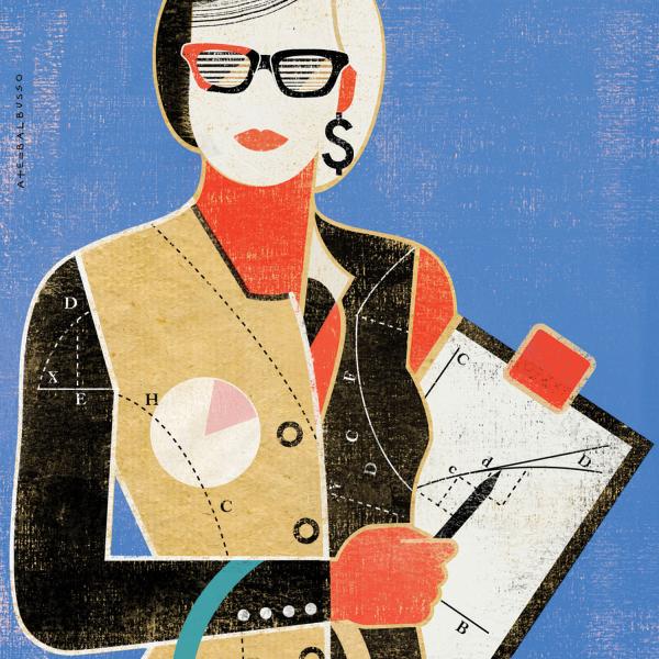 illustration women with bag of house