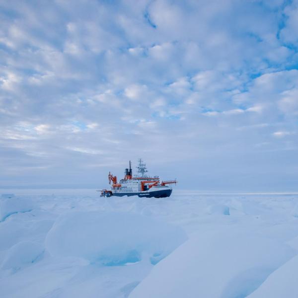 a boat in arctic ice