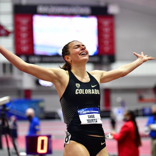 runner Sage Hurta celebrating