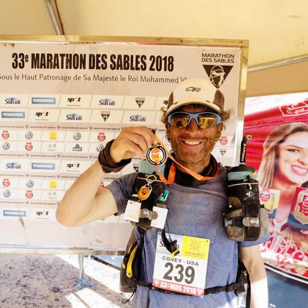 Ultra-runner Corey at the finish of a 156-mile race