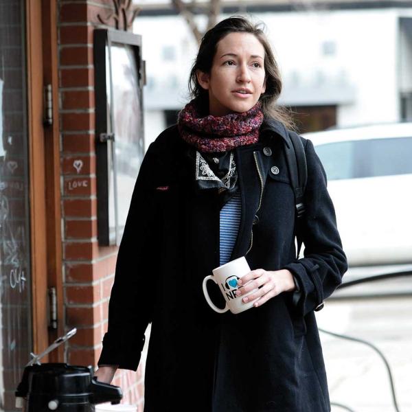 Mallory Keeler shows her dismay after finding the doors locked at Espresso Roma