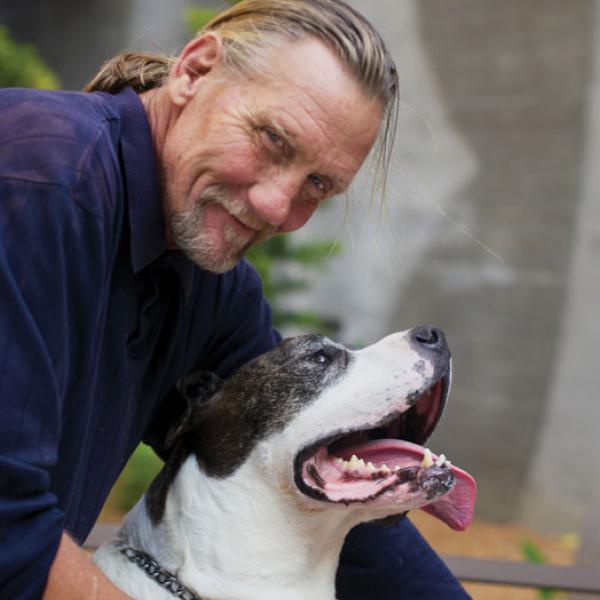 homeless man with dog