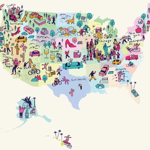 Illustrated map of US
