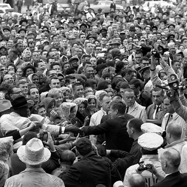 President Kennedy arrives at the Hotel Texas parking lot rally in Fort Worth, Texas, Nov. 22, 1963