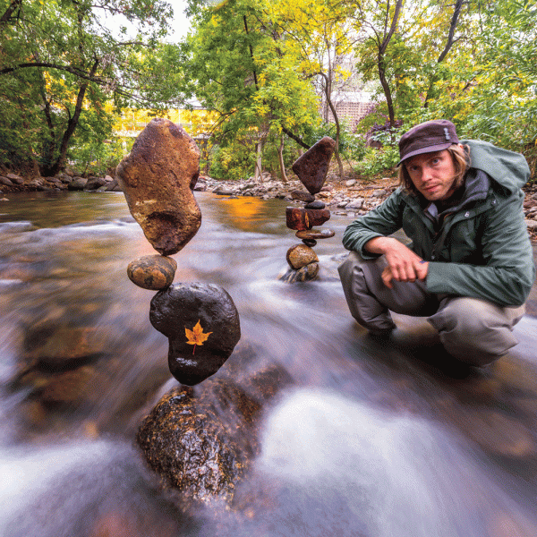 Michael Grab is a stone balancer in Boulder.