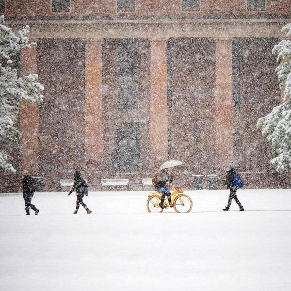 campus in the snow